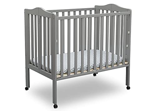Delta Children Folding Portable Mini Baby Crib, 1.5" Mattress, B073Y8K6T4 - Grey - New
