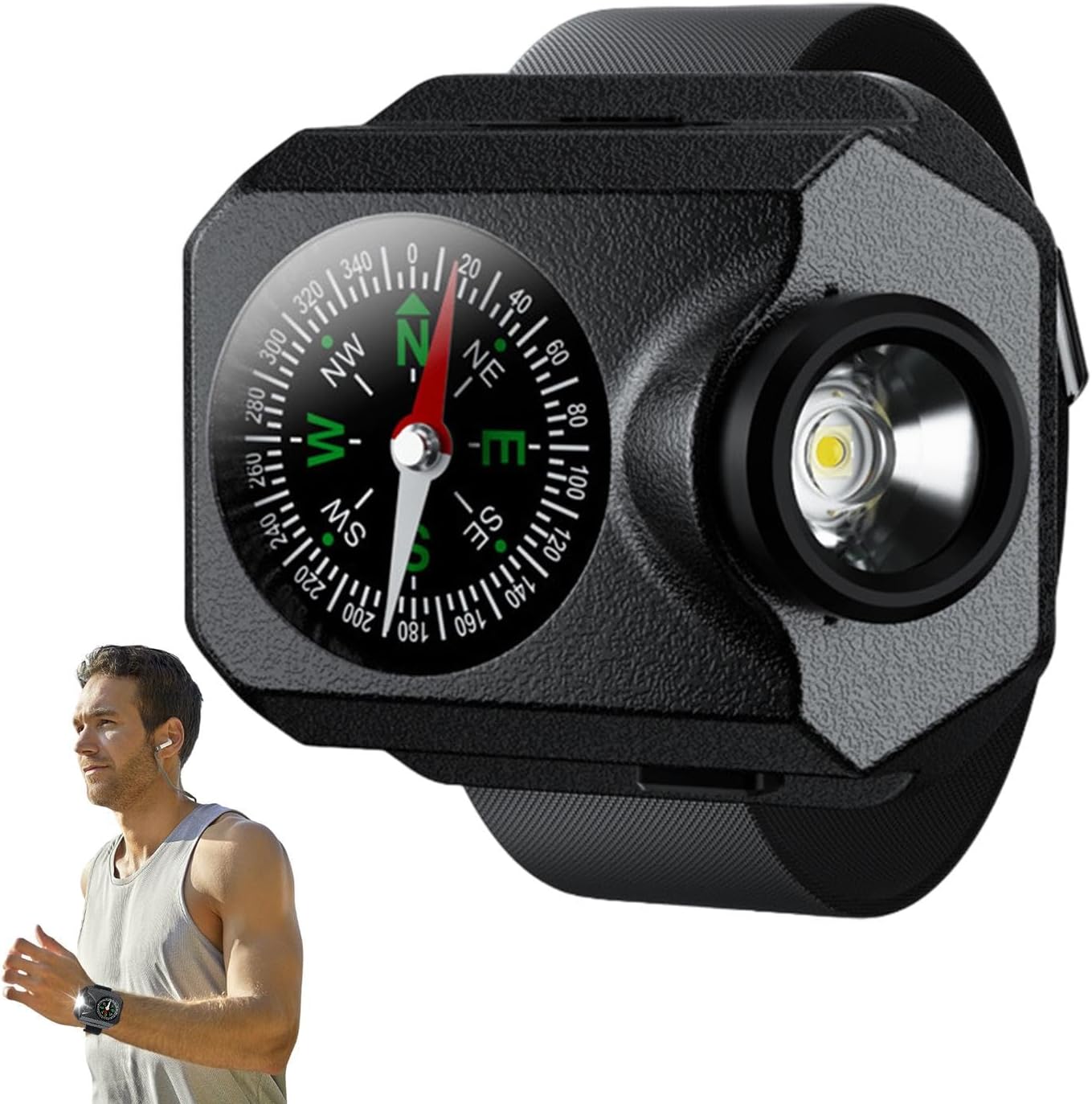 Wrist Light with Compass for Camping Hiking Travel, 5 Modes