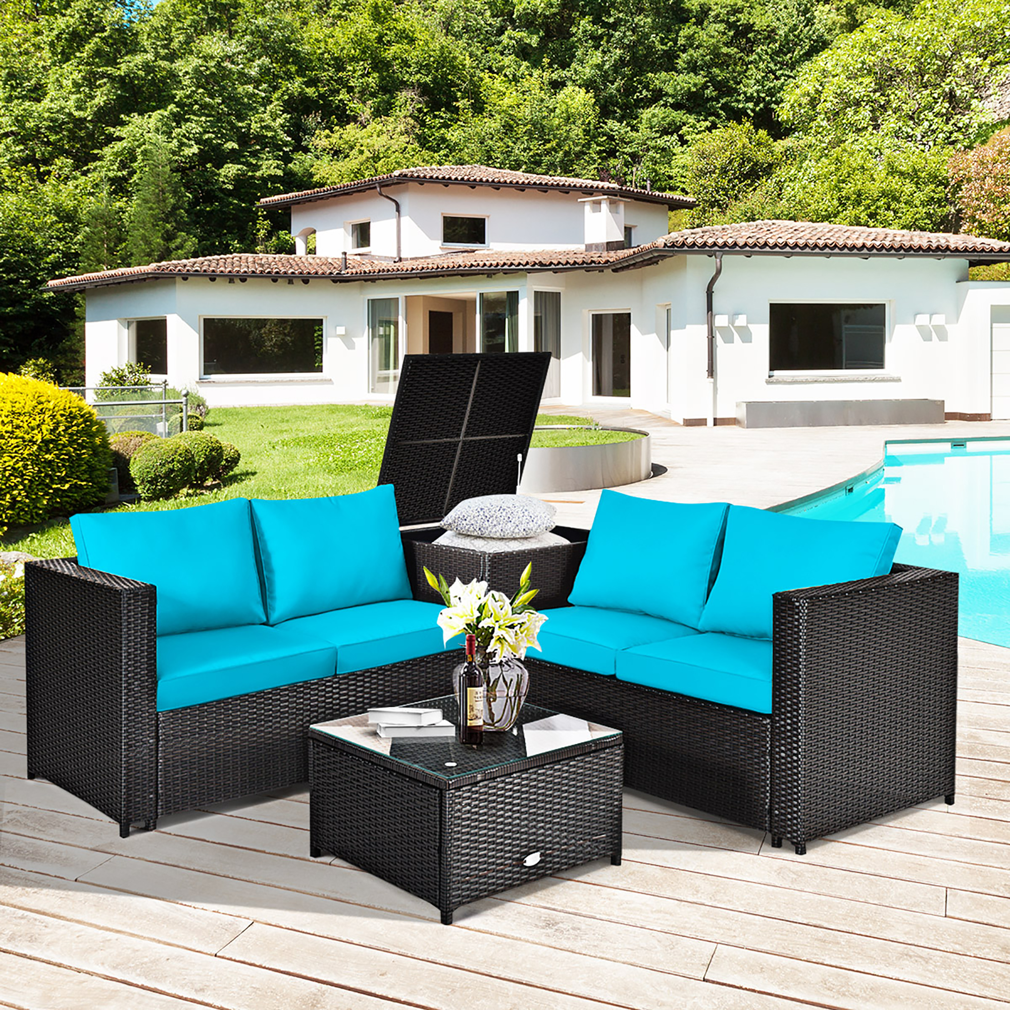 4 Piece Set: Costway Patio Furniture Set W/ Storage