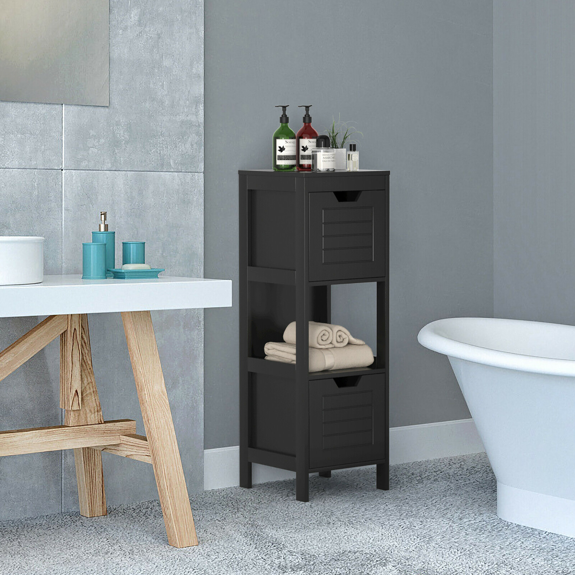 Costway Bathroom Wooden Floor Cabinet Multifunction Storage Rack Stand Organizer