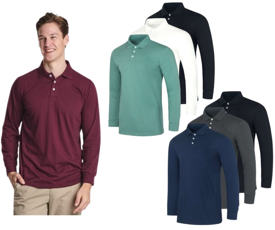 3-Pack: Men's Cotton Jersey Long-Sleeve Polo Shirts (S-3XL)