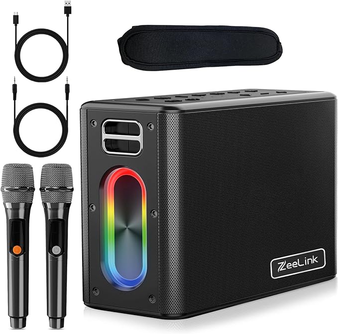 ZEELINK Karaoke Machine Two Wireless Microphones 150W Powerful KM-10-B - Black