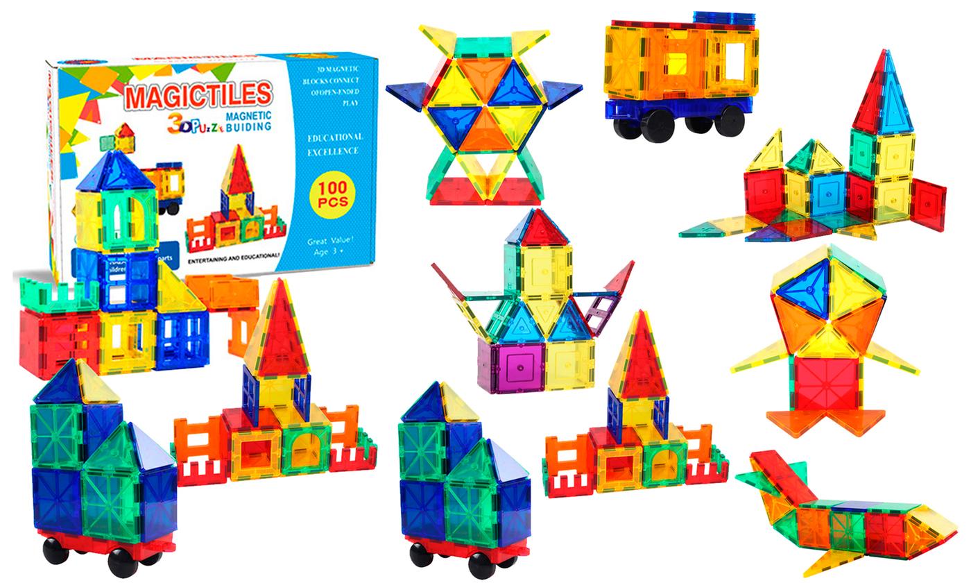 ZUMMY Kids Magnetic Building Blocks Tile Set (100-Piece)