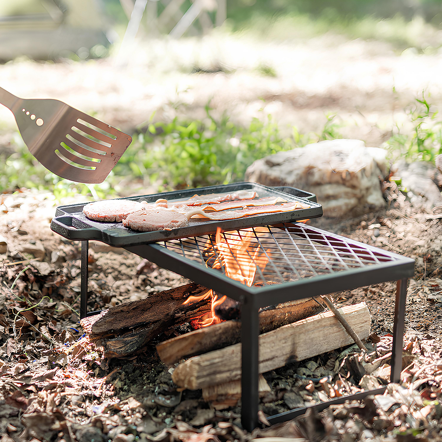 Portable Folding Campfire Grill - Heavy Duty Stainless Steel Cooking Grate