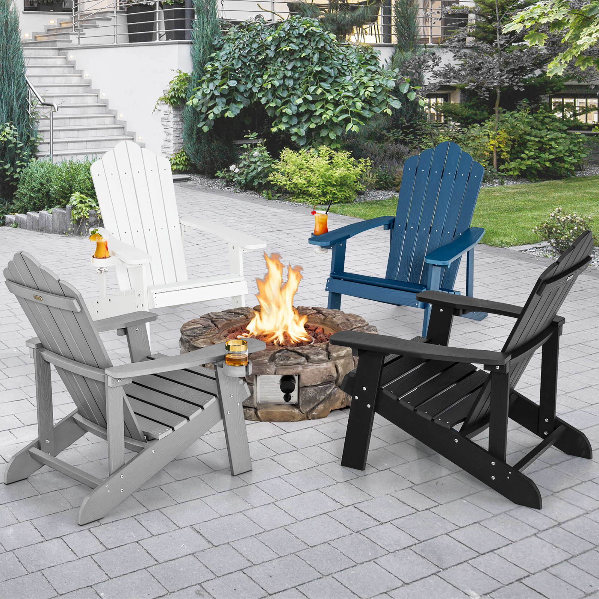 Costway Patio Adirondack Chair with Cup Holder Weather Resistant Outdoor 380 LBS