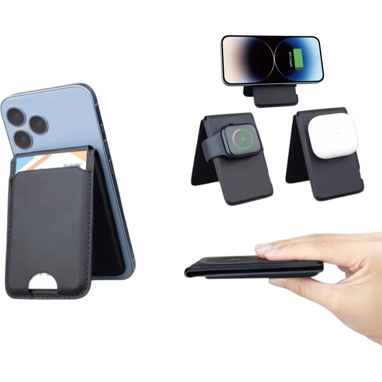 3 in 1 Card Holder Phone Stand Wireless Charger all in one