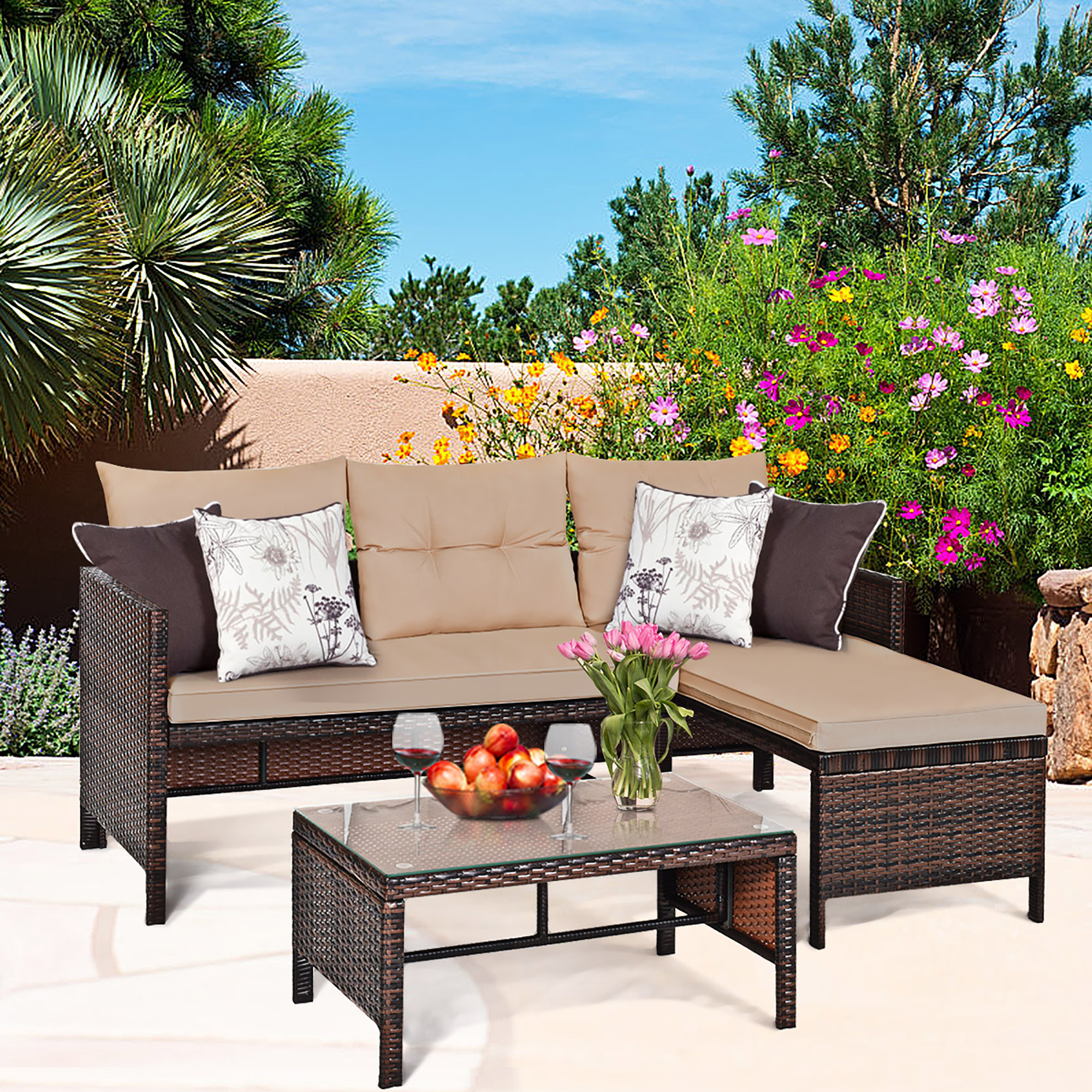 Costway 3-Piece Outdoor Rattan Sectional Set