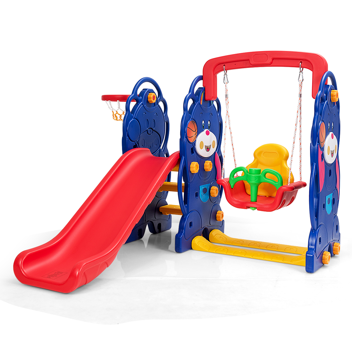 3 in 1 Toddler Climber and Swing Set Kid Climber Slide Playset w/Basketball