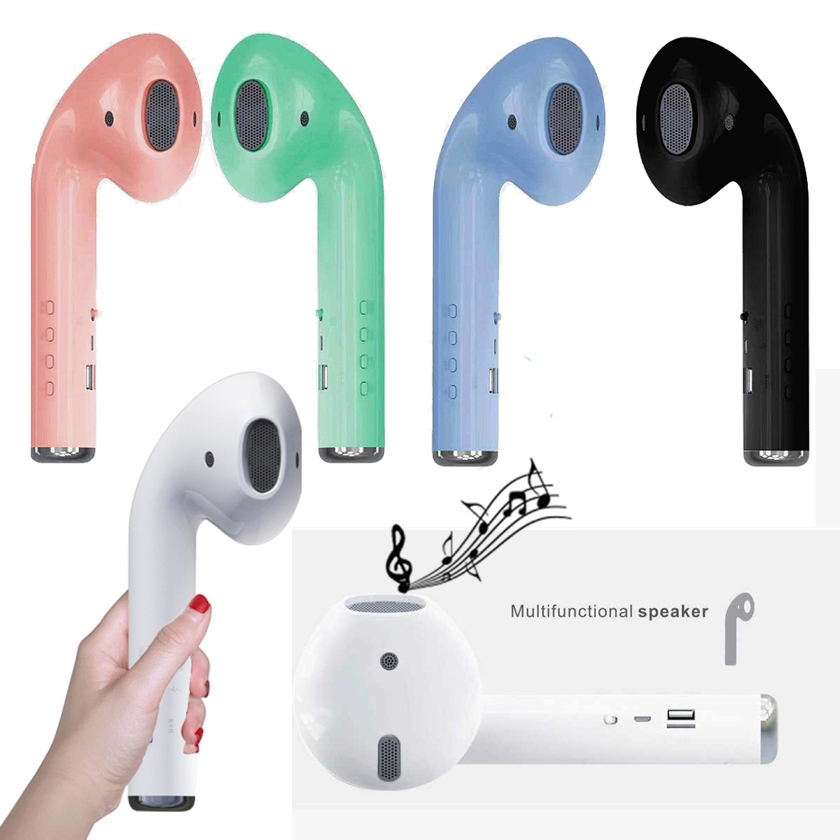 Zummy Giant Wireless Bluetooth AirPod Shaped Speaker FM Radio AUX Microphone