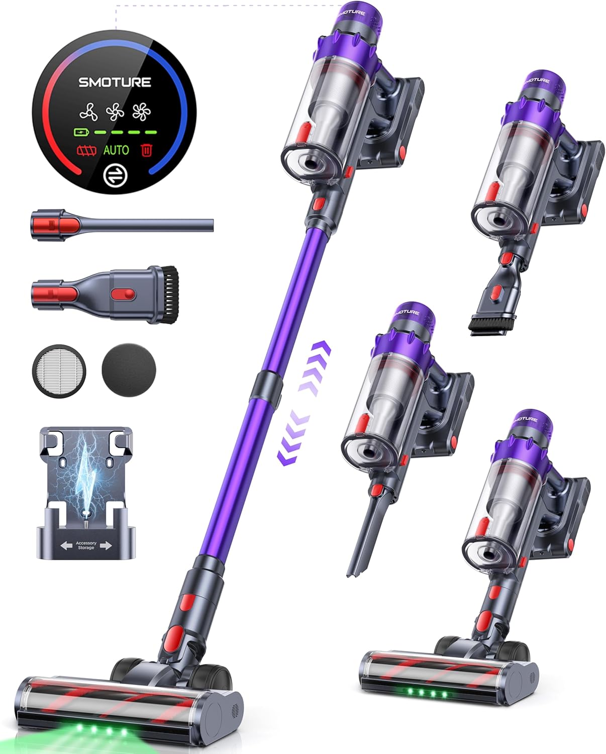 Cordless Vacuum Cleaner, 550W 45KPA 60 Mins Runtime Vacuum Cleaners for Home