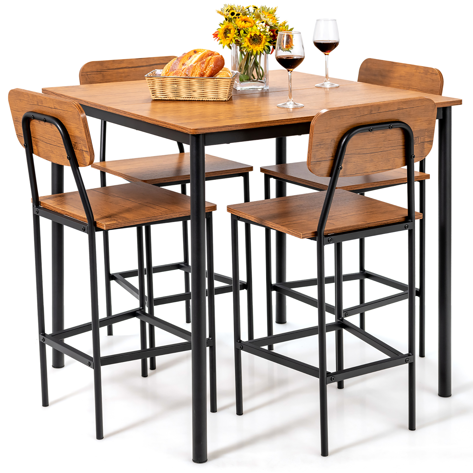 5 Piece Set: Industrial Counter Height Dining Table