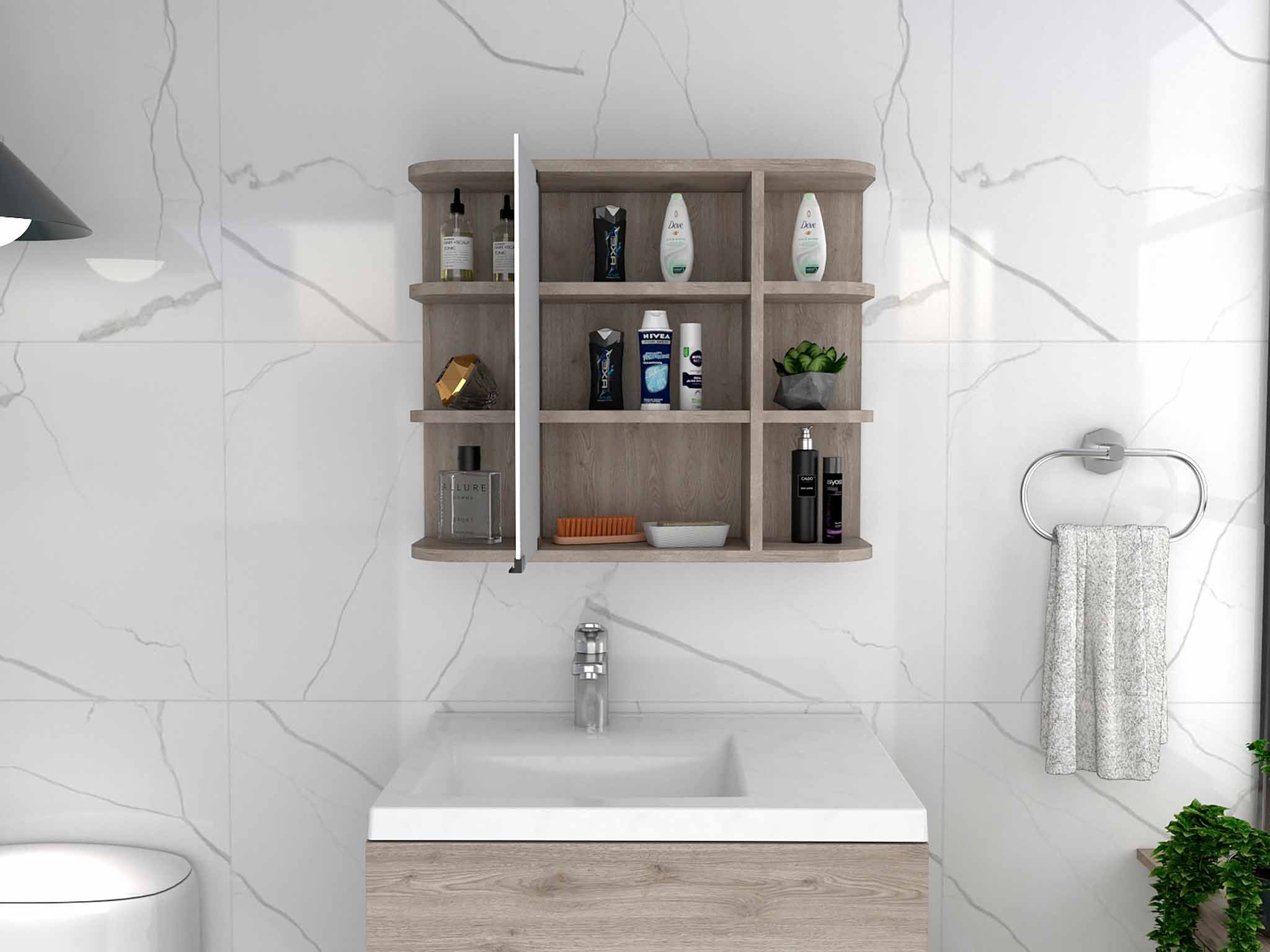 FM FURNITURE Valdez Medicine Cabinet With Six shelves And A Mirror Cabinet With Three Interior Shelves