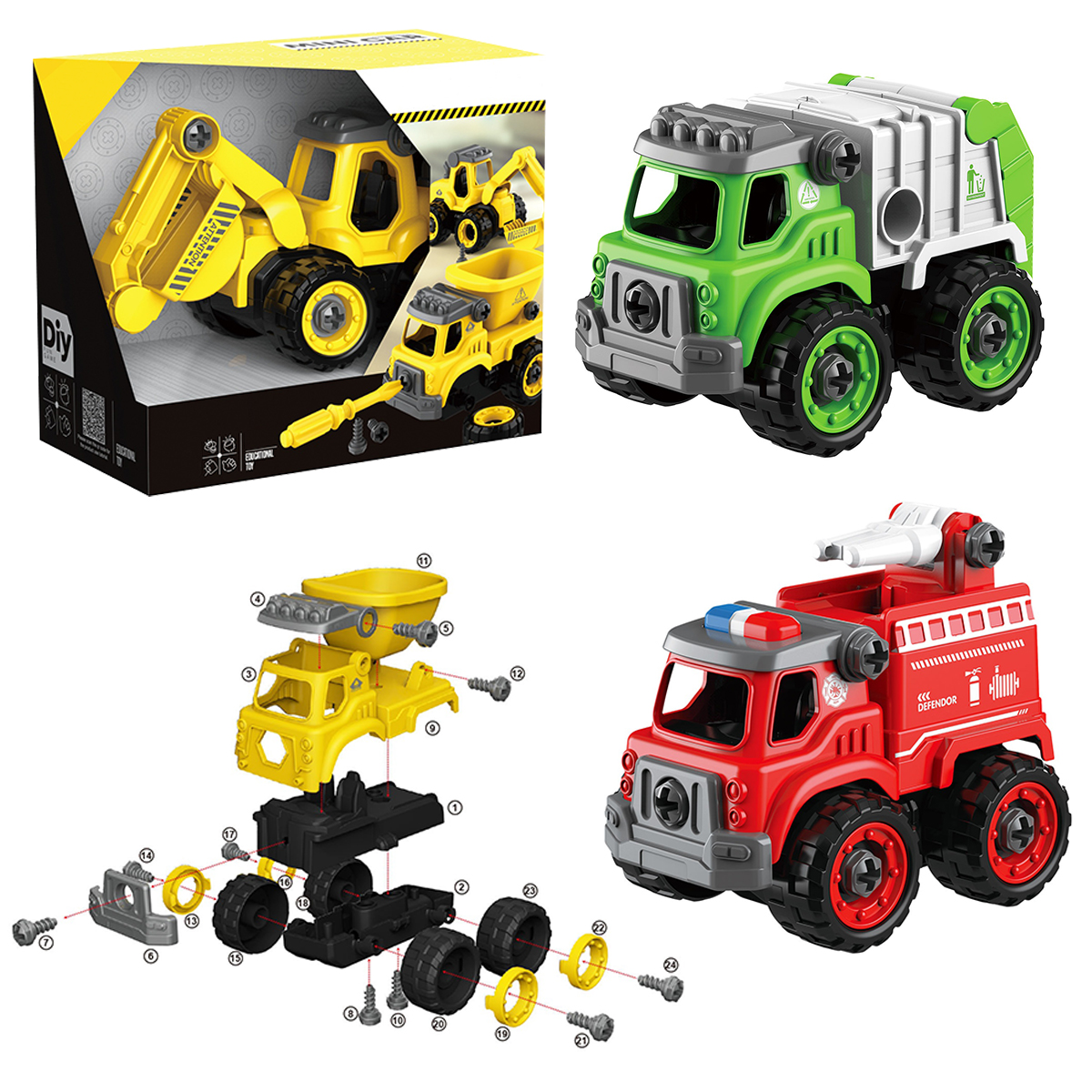 Zummy DIY Mini Toy Truck Fire Sand Hook Sanitation Truck