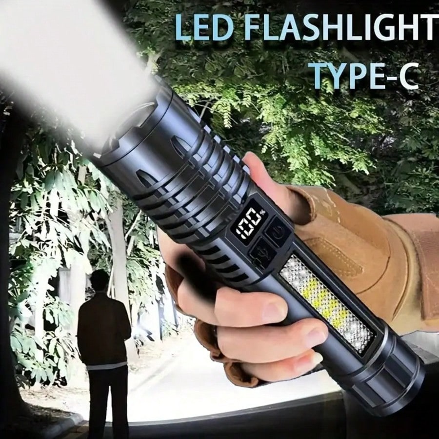 High Power LED Flashlight COB Flashlight With Side Light Torch For Outdoor Camping Hiking
