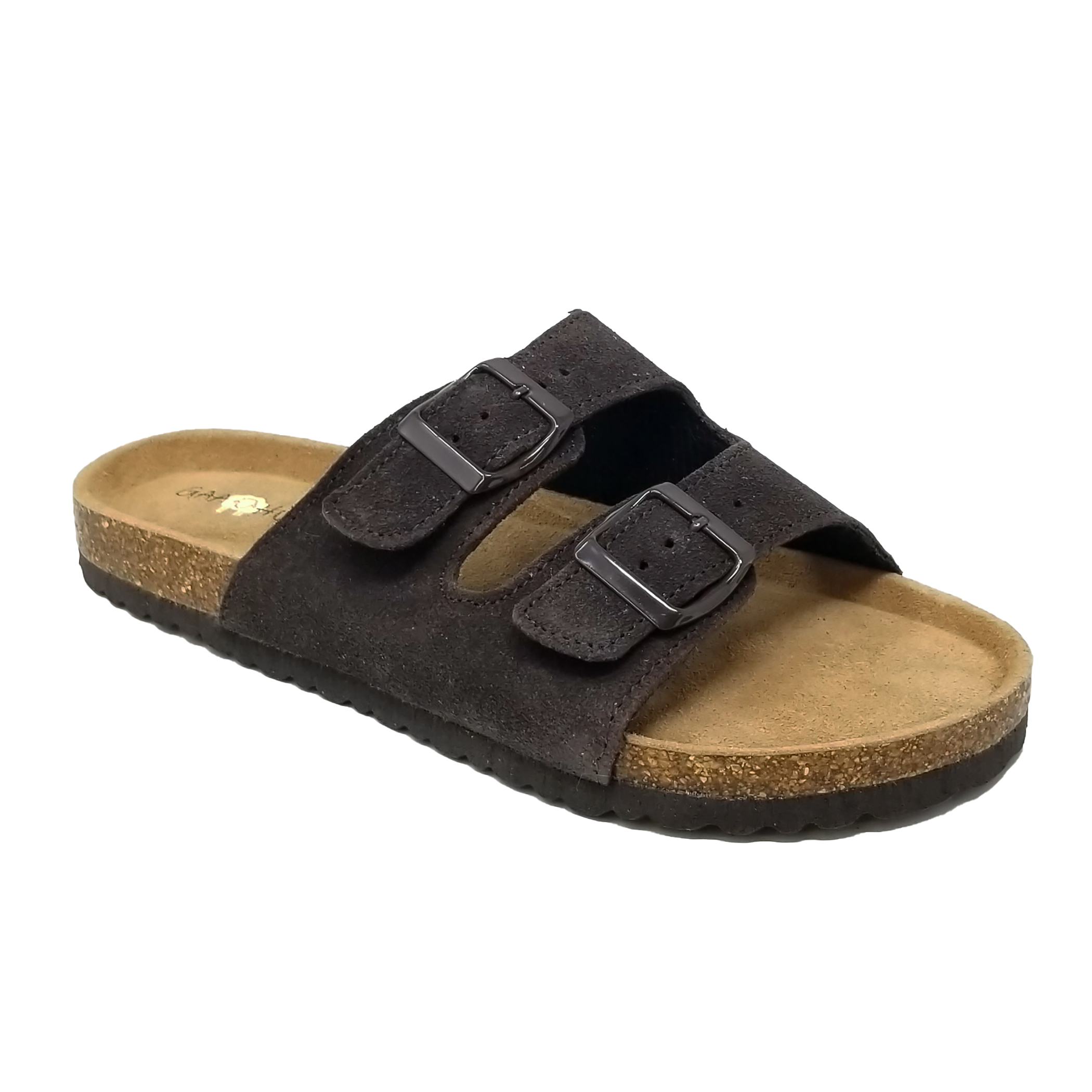 Leather Classic Two Strap Footbed Sandals with Memory Foam Insole