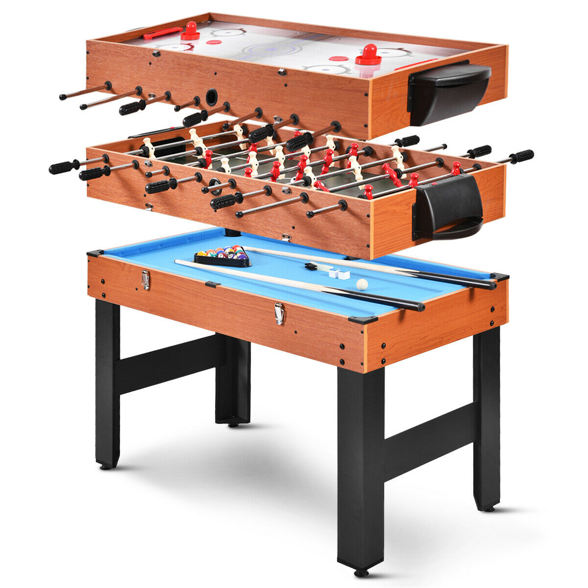 Costway 48'' 3-In-1 Multi Combo Game Table Foosball/Soccer/Billiards/Pool