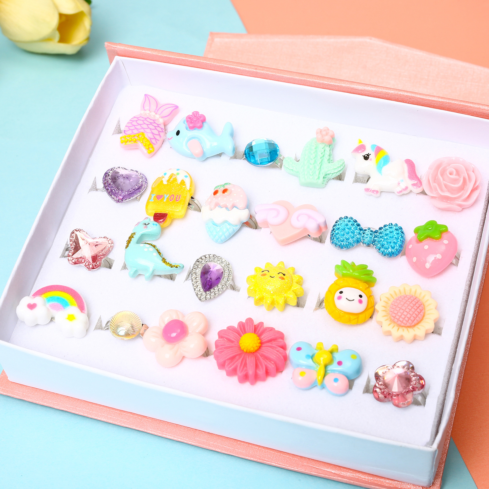 24pcs Girl Jewel Rings Box Set