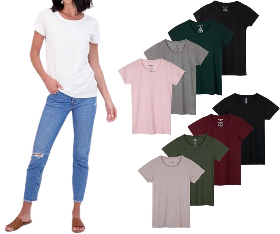 4-Pack: Women's Cotton Short-Sleeve Scoop Crew Neck T-Shirts (S-3XL)