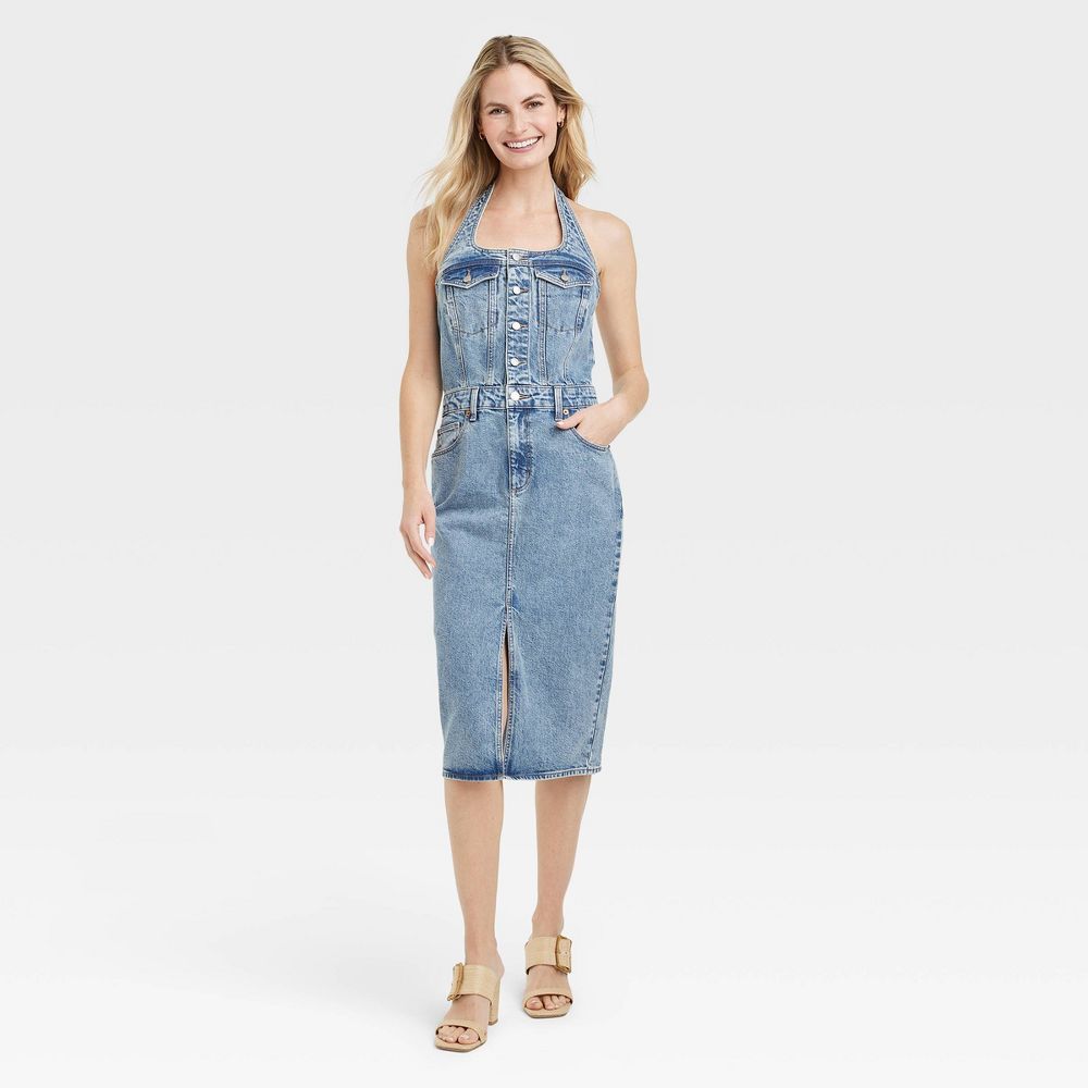 Universal Thread Women's Midi Halter Denim Dress