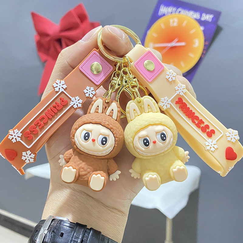 Labubu Keychain, Cute Labubu Doll Wristlet Accessories Kawaii Monster Key Chain Bag Charm Gift
