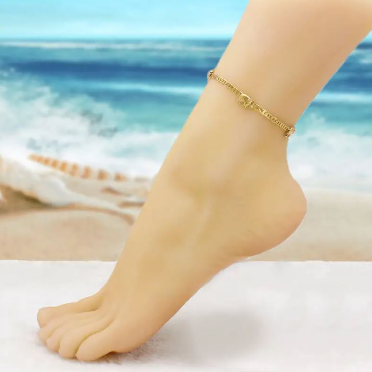 18K Gold Plated Flat Marina Elephant Anklet For Women