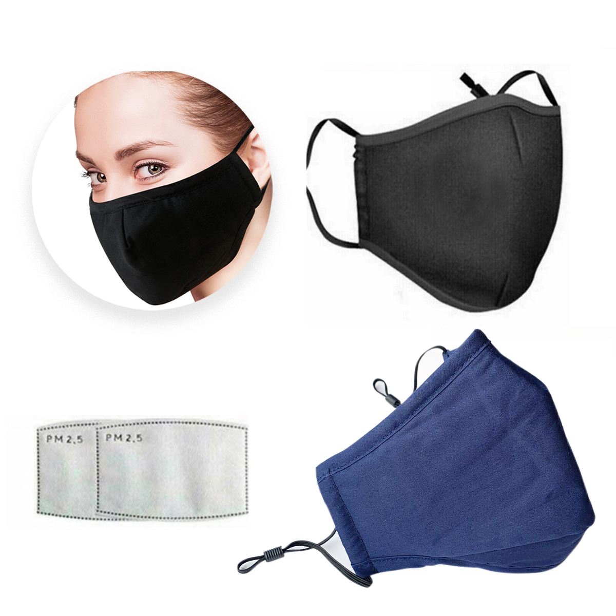 Reusable Cotton Face Mask w/ 2 filters