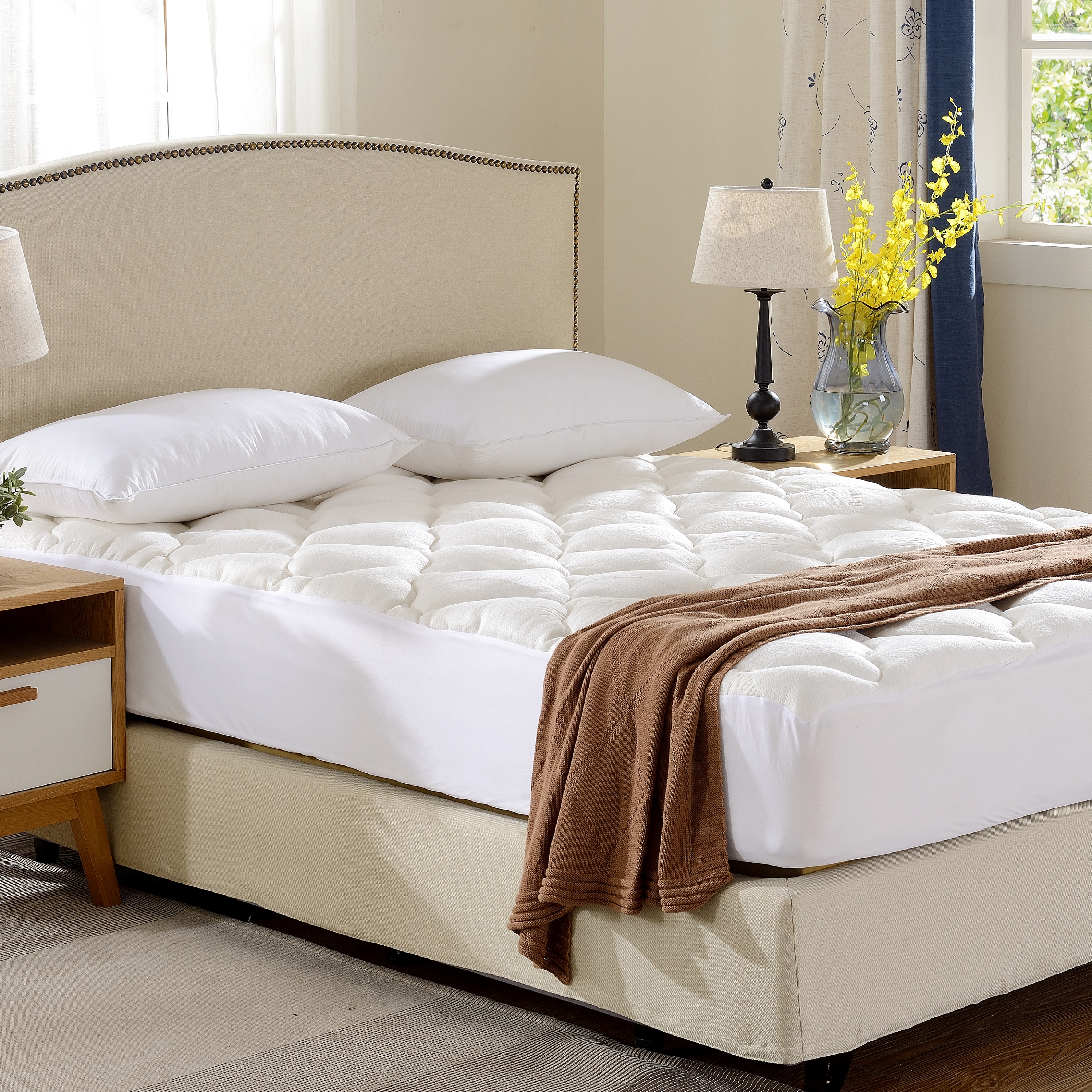 Soft and Plush Bamboo Fitted Mattress Topper - Full Size - Plush Eco Friendly Protector Cover for Bedding