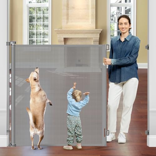 Extra Tall Retractable Mesh Gate for Kids & Pets - Prevent - Scratch & Dent