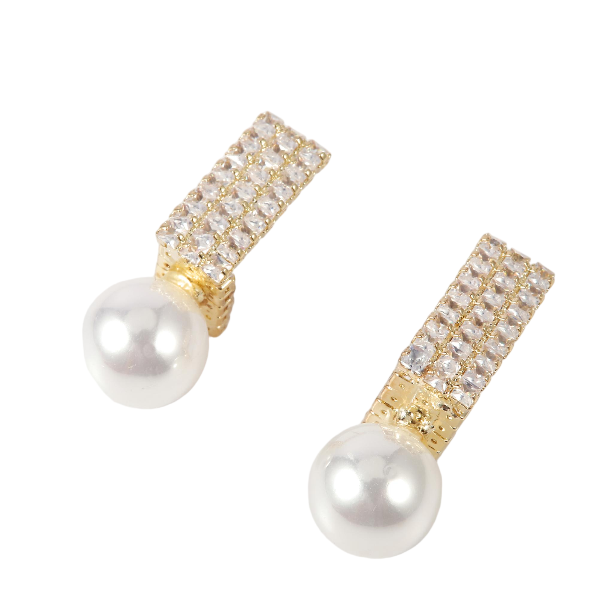 Stainless Steel 18k Gold Plated Drop Earrings with Cubic Zirconia and Mother of Pearl