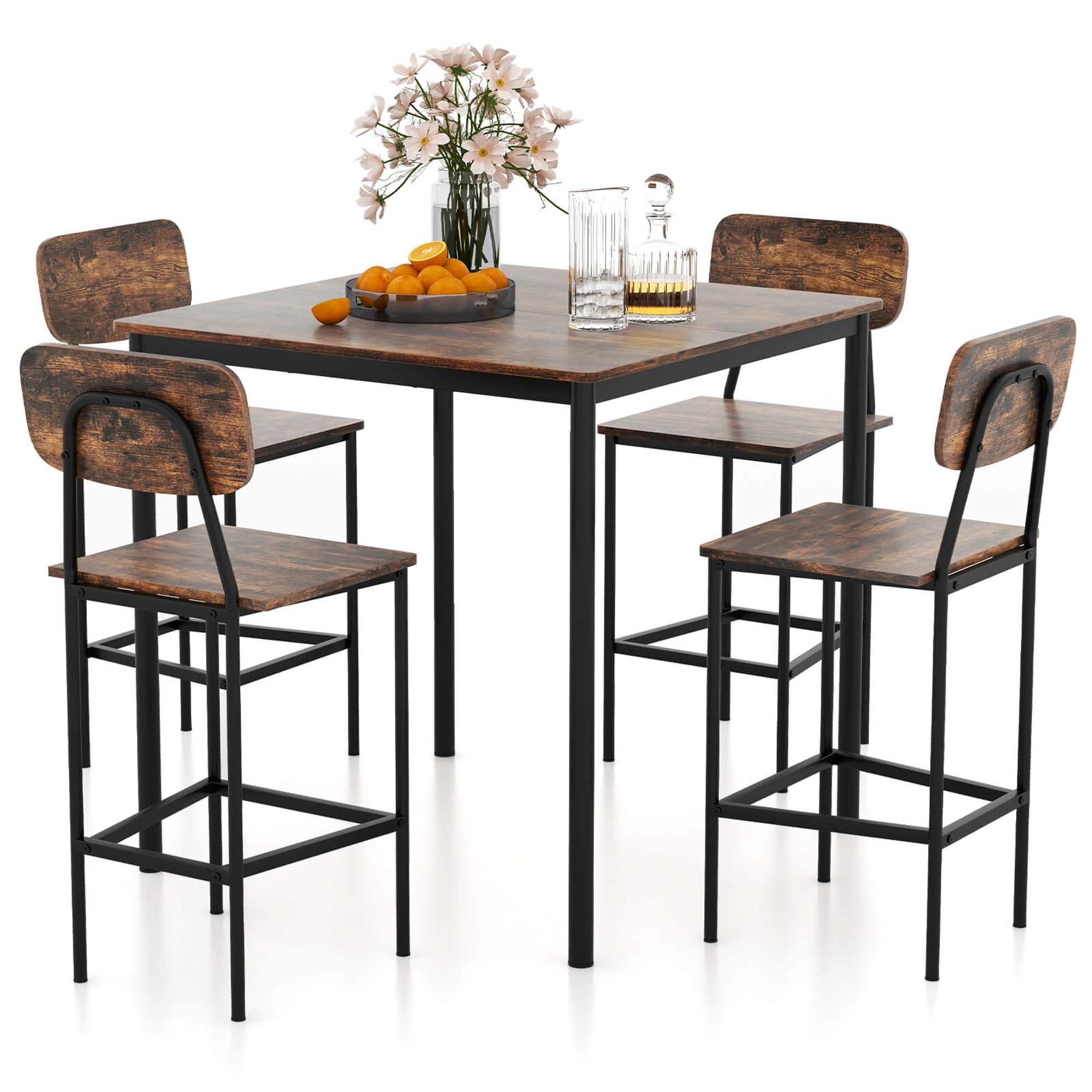5 Piece Set: Industrial Counter Height Dining Table