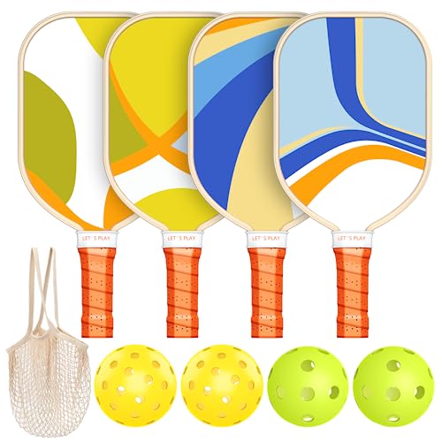 Sprypals Pickleball Paddles Set Of 4 - Blue & Yellow