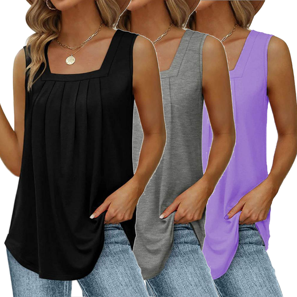 3-Pack Women's Plus-Size-Tank-Tops Casual Sleeveless Square Neck Flowy Tunic Shirts