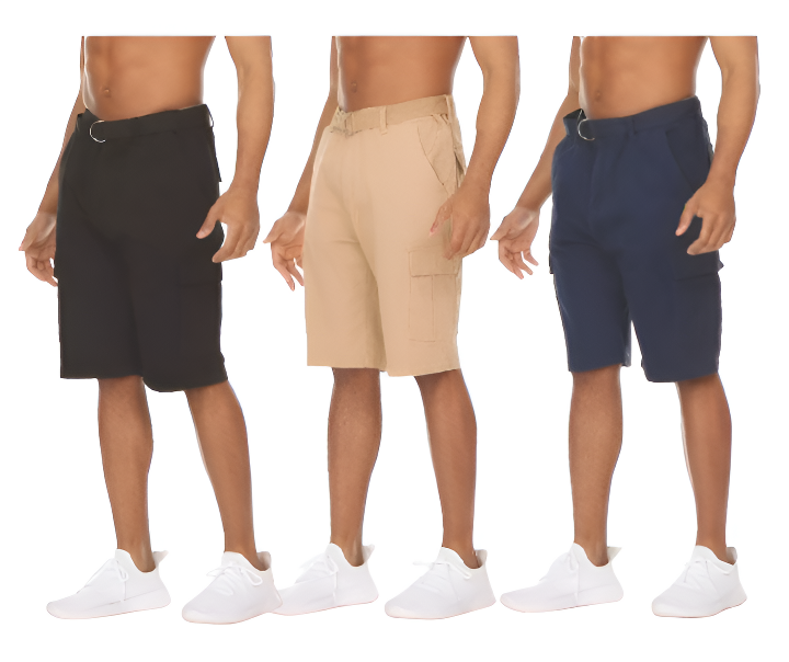 3-Pack: Men's Cotton Stretch Twill Cargo Shorts with Belt