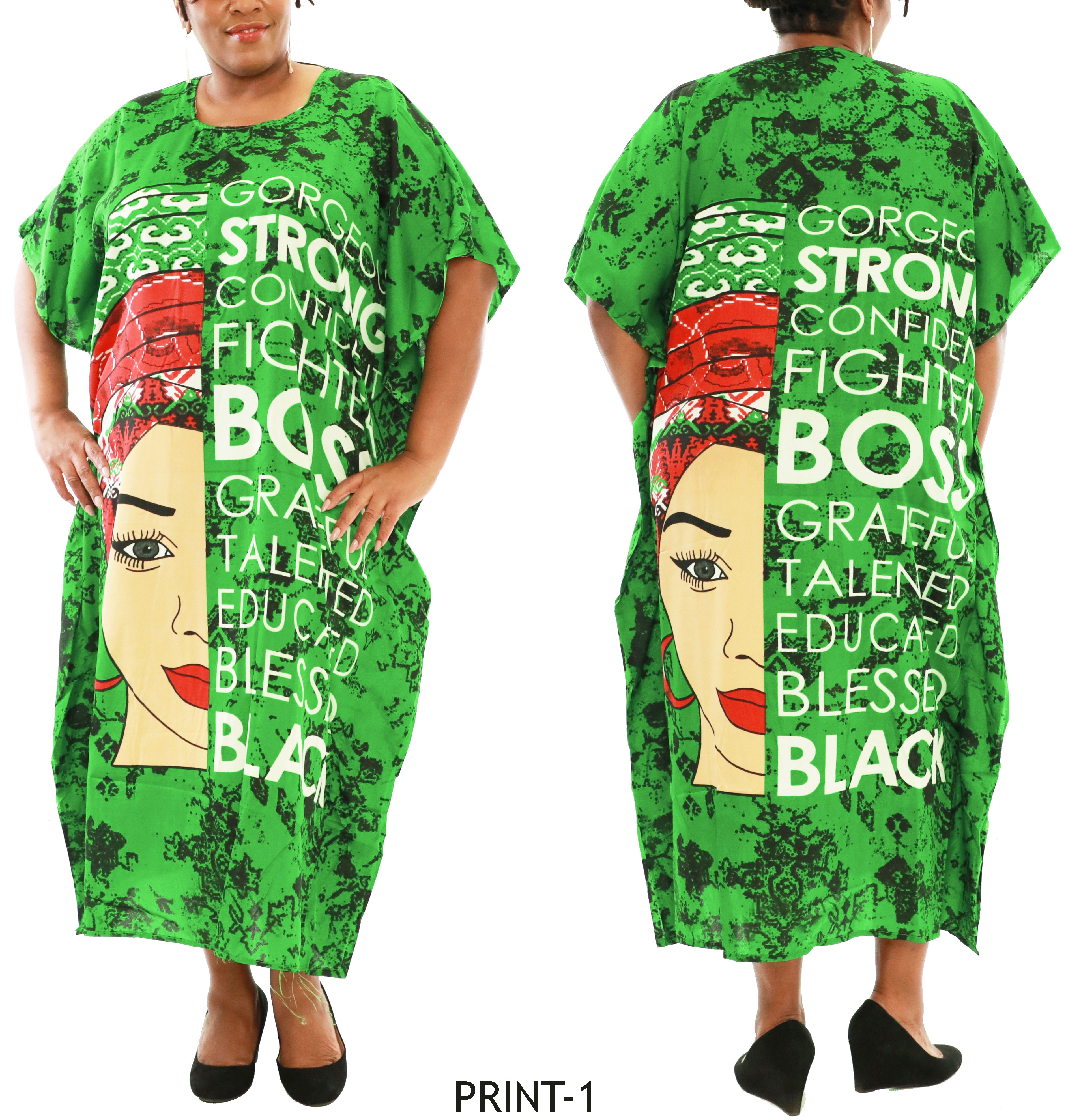Women's Verbiage Dashiki Prints Caftan Dresses Long Maxi Dress - Plus Sizes Available