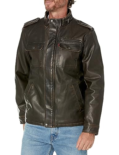 LEVI'S MENS VINTAGE DEER FAUX LEATHER SHERPA MILITARY JACKET BIG & TALL - XL