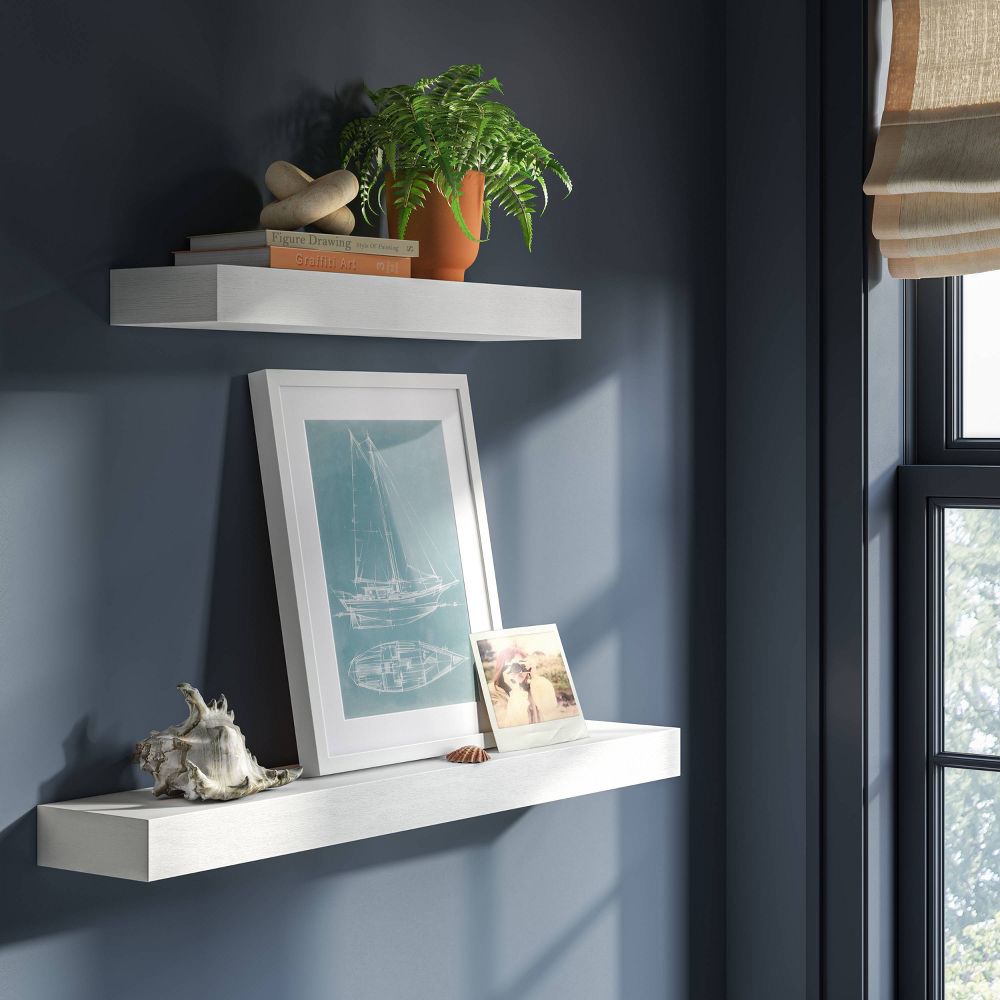 24" Floating Dark Wood Shelf White - Threshold: Modern Storage Wall Mounted
