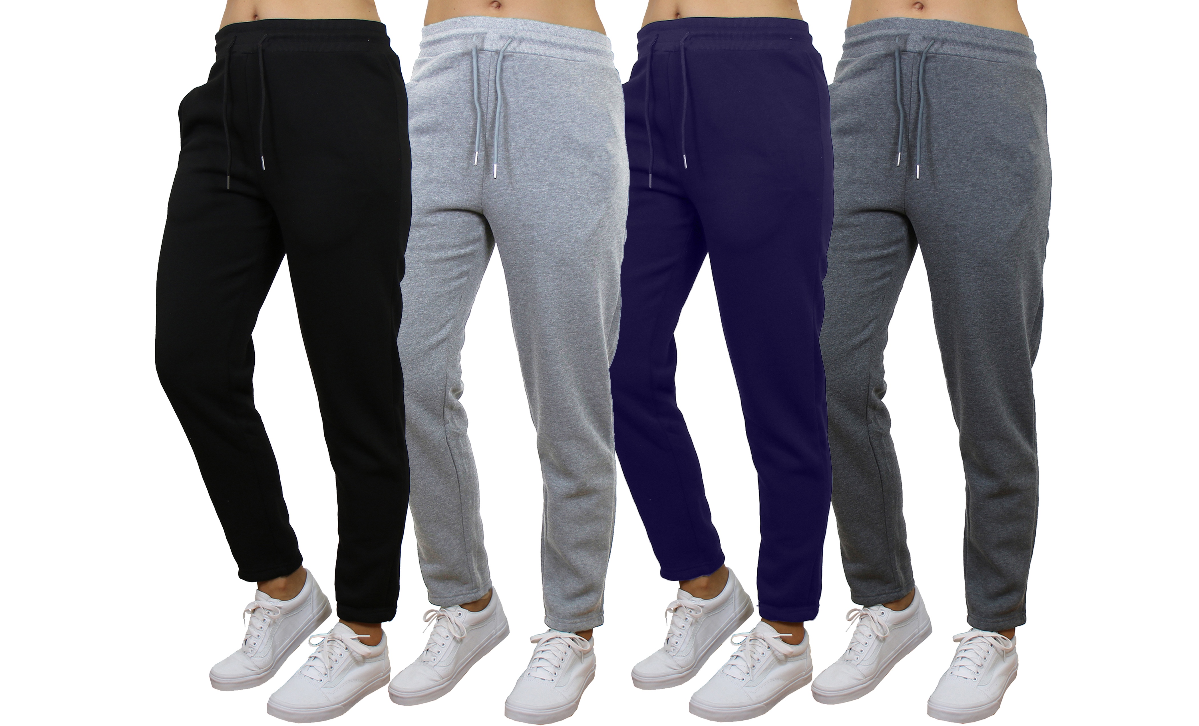 3-Pack Women's Fleece-Lined Loose Fit Open Botton Classic Sweatpants