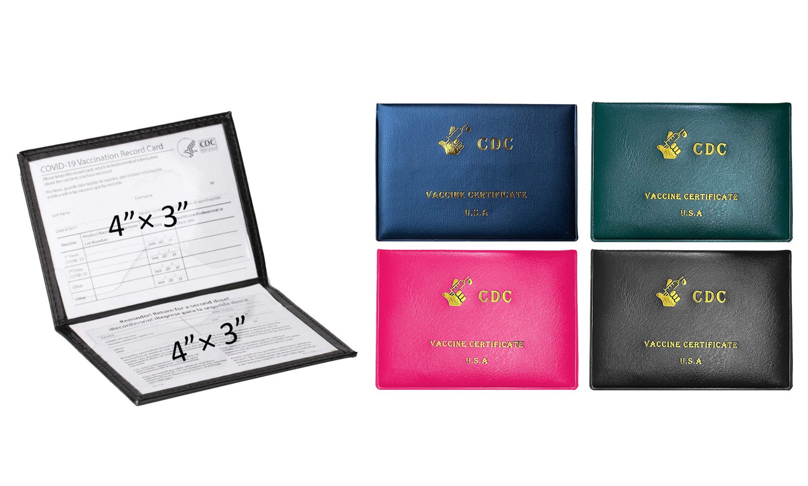 2-Pack: Faux Leather CDC Vaccination Card Immunization Record Protector Holder Passport