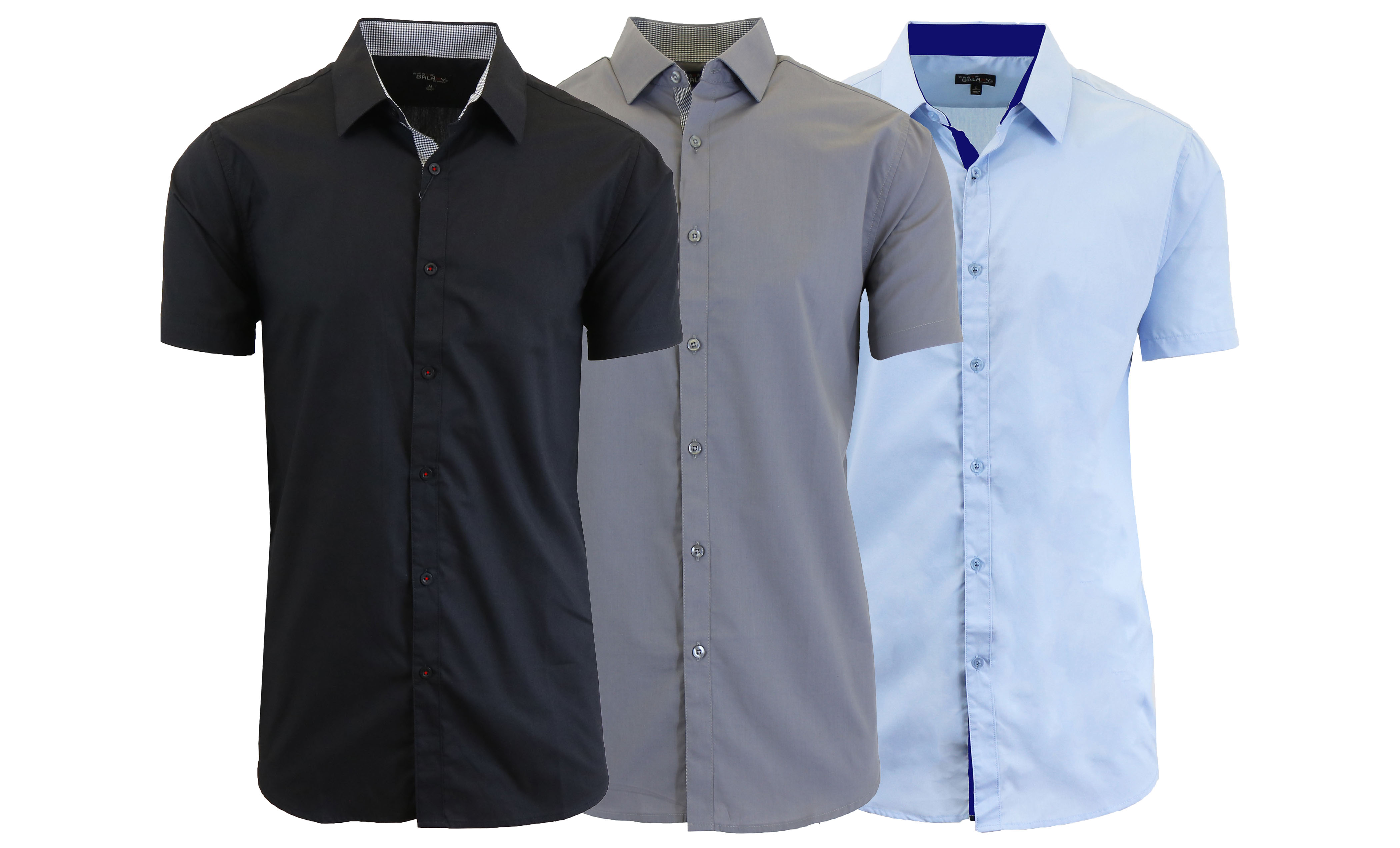 Men's 3-Pack Slim Fit Short Sleeve Dress Shirts (S-5XL)