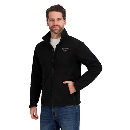 OMRB1533 Reebok Men's Mock Neck Zip-up Grid Polar Fleece Black L - New