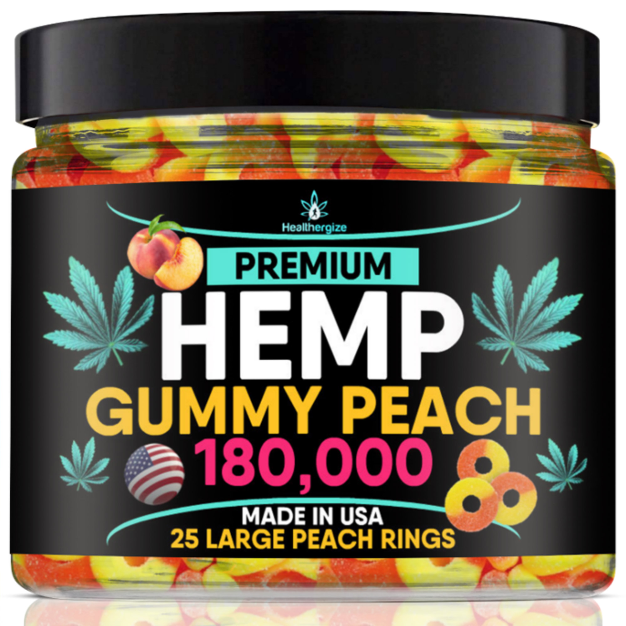 Hemp Gummies Premium Peach Rings-Made In USA-Fresh Hemp Peach Ring Gummies, Sleep, Relax, Natural Calm, Relief, Stress