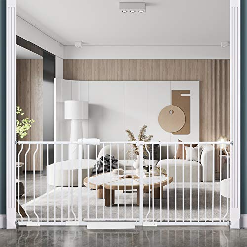 COSEND Extra Wide Baby Gate Tension Indoor Safety Gates (76.38"-81.10", White) - New
