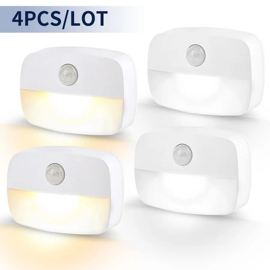 4-Pack Motion Sensor LED Wireless Night Lights - AAA Battery
