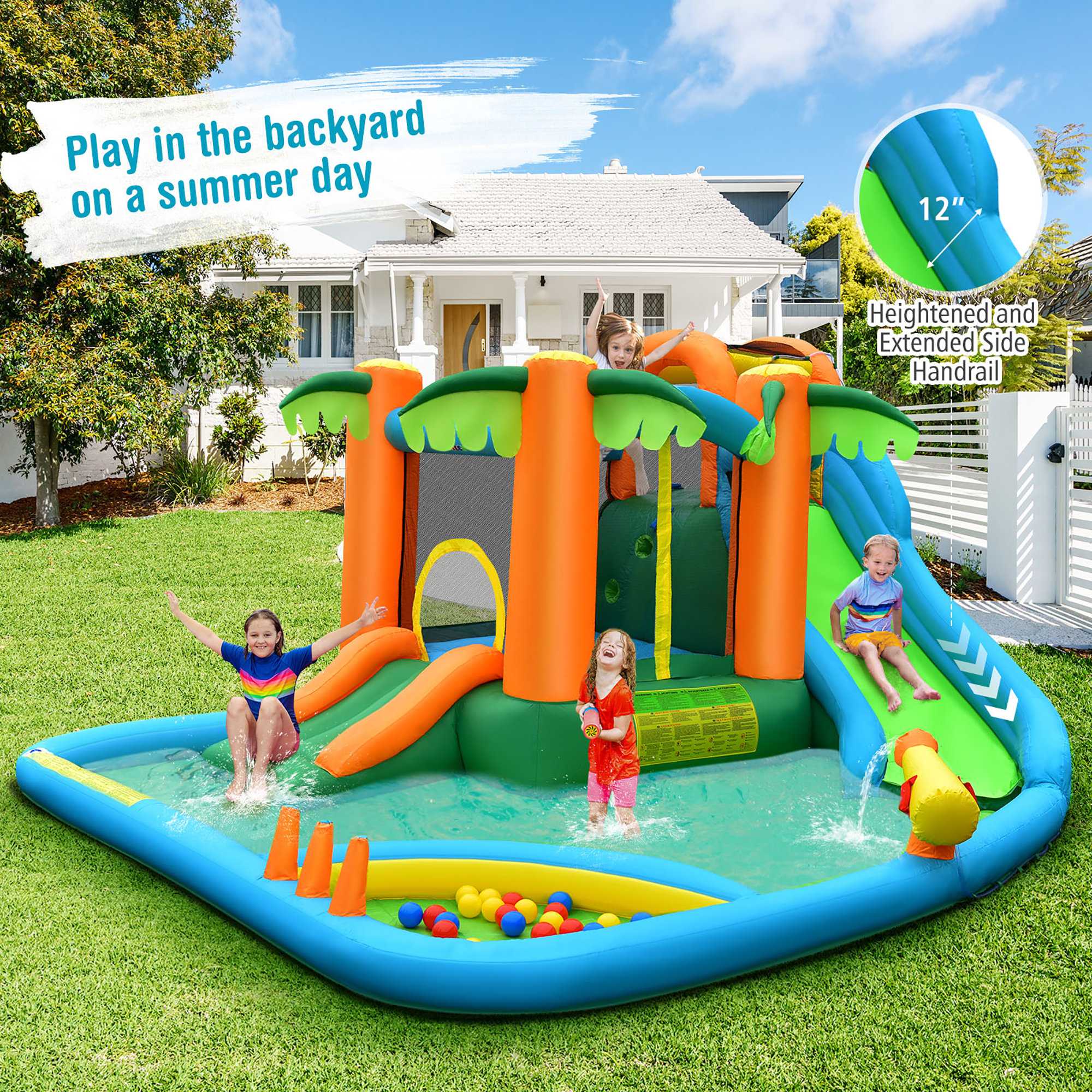 Water Slide Pool Park Bouncer With 780W Blower