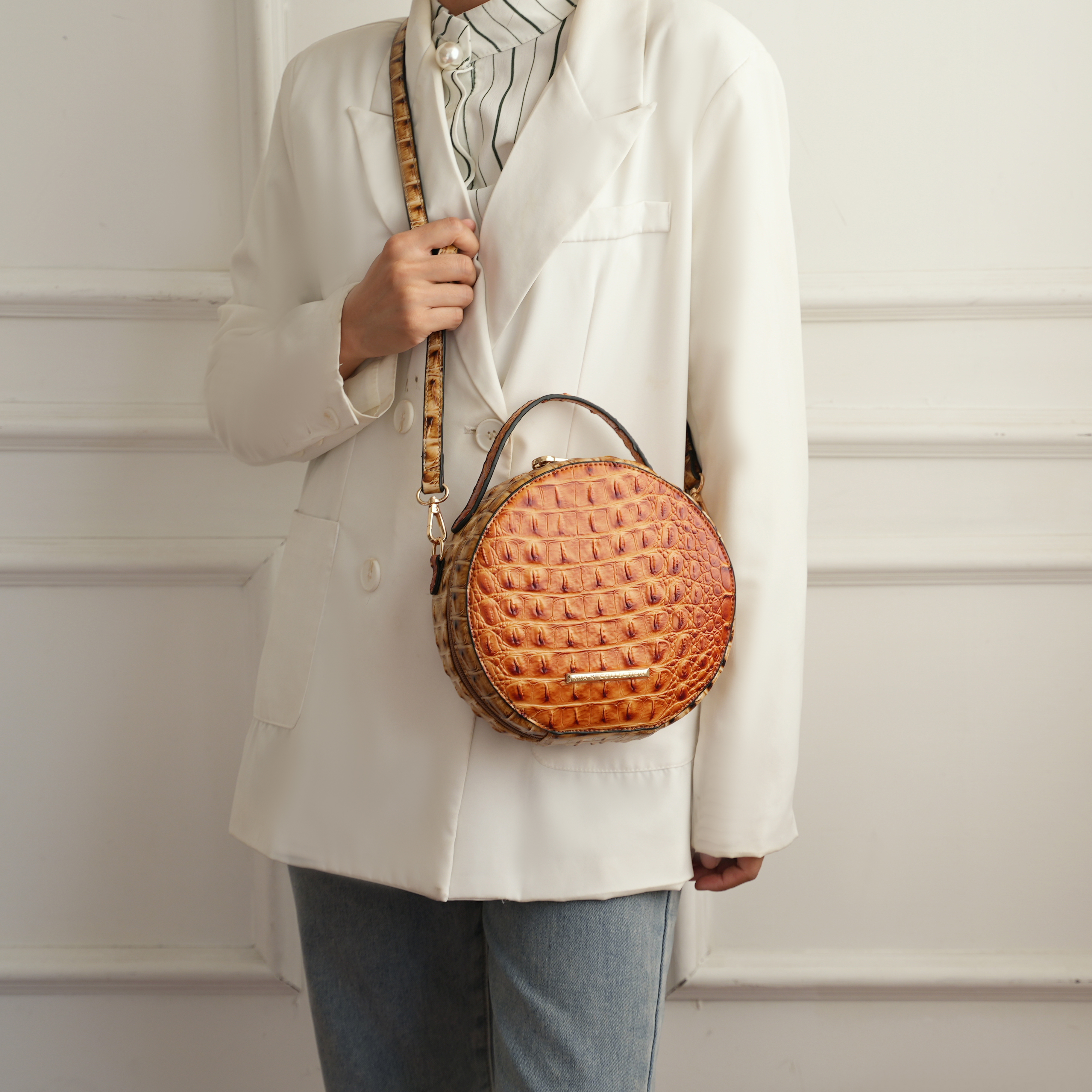 MKF Collection Ynnari Croc-Embossed Round Crossbody Bag by Mia K
