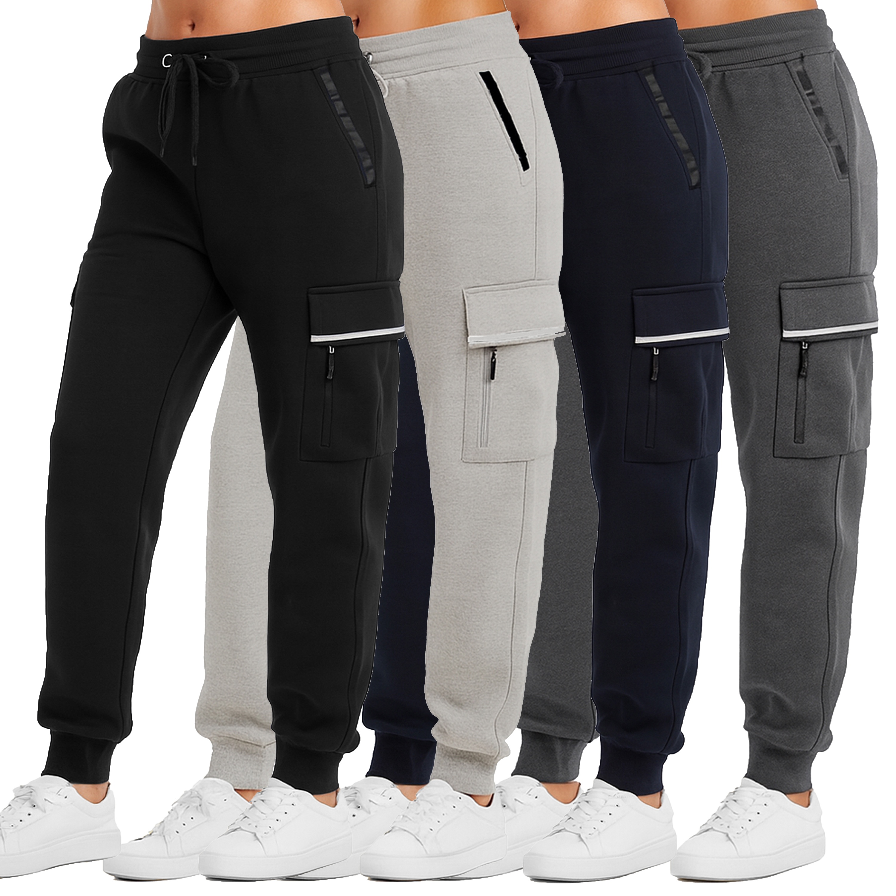 2-Pack Women's Fleece Lined Loose Fit Cargo Tech Joggers