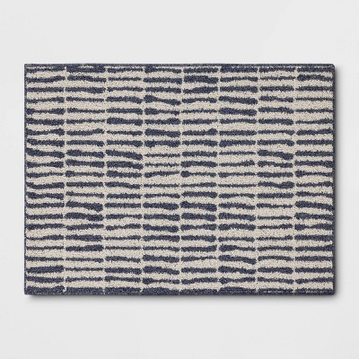 2'5"x3'8" Washable Modern Dashes Hi/Low Tufted Loop Accent Rug Blue - Room