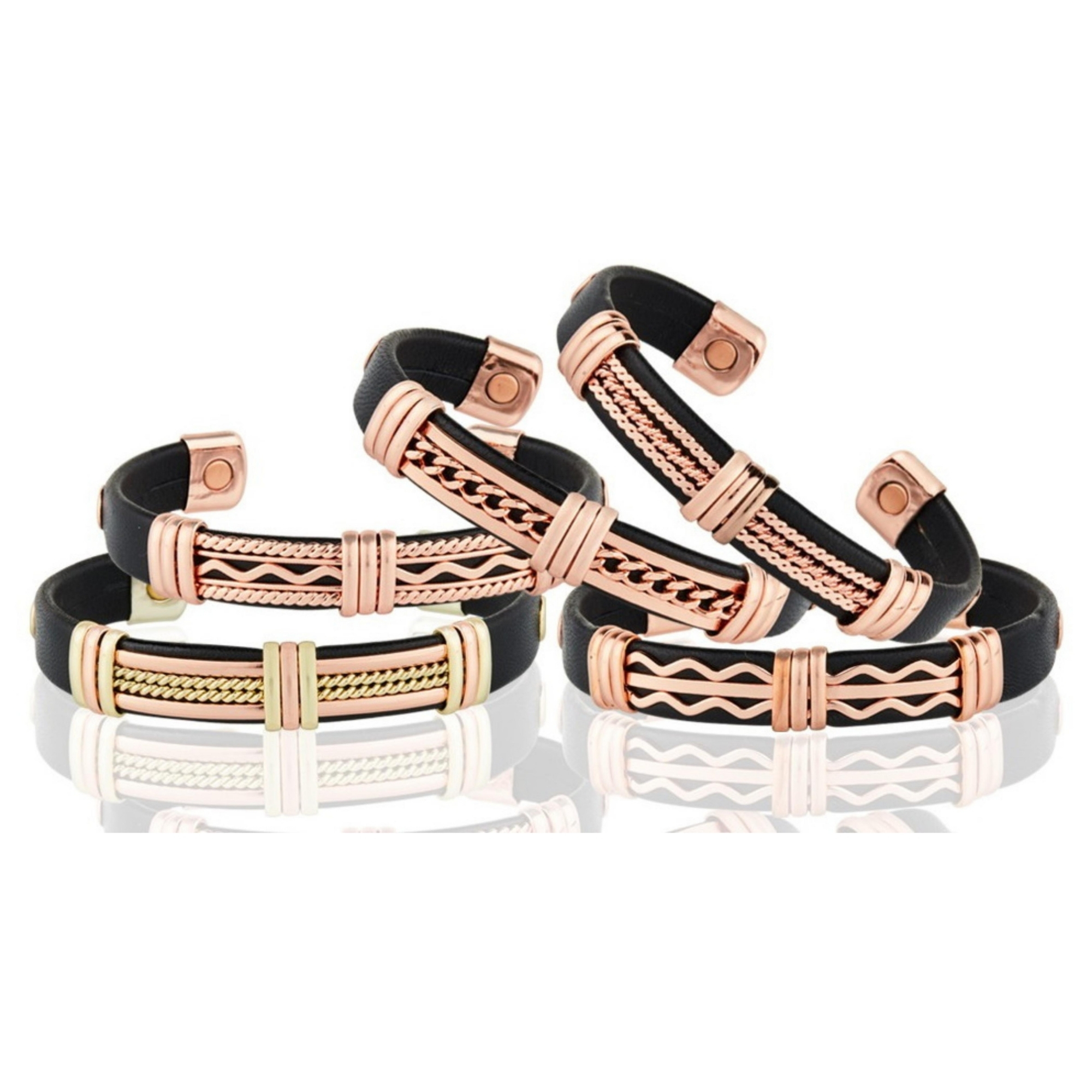 Copper and Leatherette Magnetic Bracelet for Men and Women