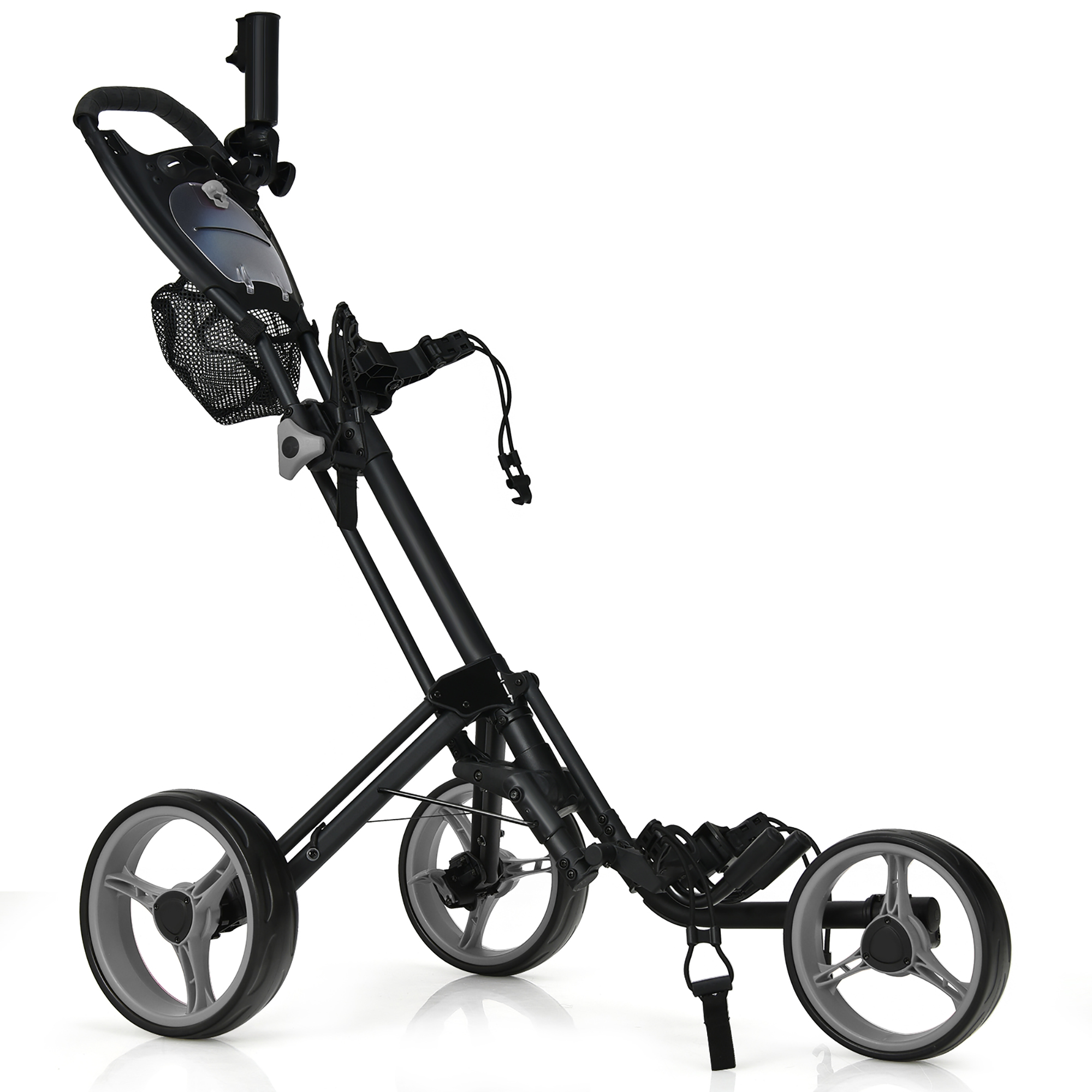 Goplus Folding 3 Wheels Golf Push Cart W/Brake Scoreboard Adjustable Handle Red\Blue\Grey\Green