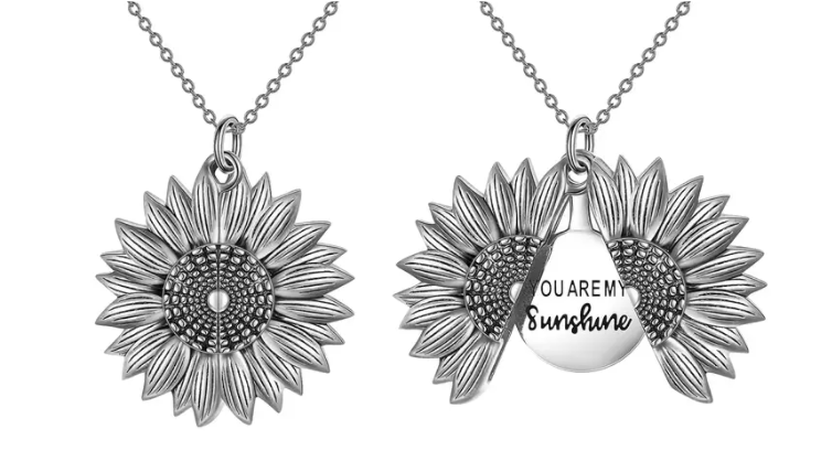Sunflower Necklace Pendant with Engraved Message
